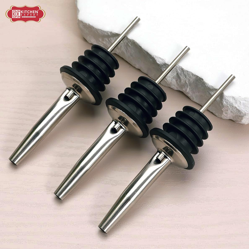 Stainless Steel Pourer | Set of 2 | Wine/Oil Pourer | Pour Spout | Free Flow Bartender Bottle Pourer