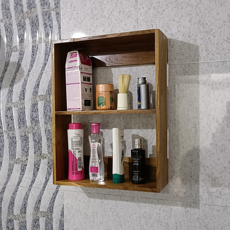 Wisekrafter's Teakwood Make Wall Mount Wooden Multipurpose Bathroom Accessories Storage Organizer/ Cabinet/ Rack/ Shelf / Caddy /shampoo Conditioner Soap Holder |BT026|